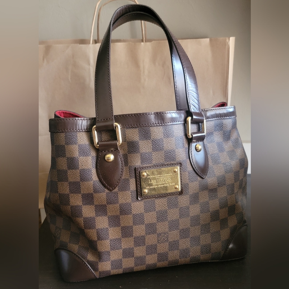 Professionally Authenticated Louis Vuitton Damier Ebene Hampstead PM Bag Tote
